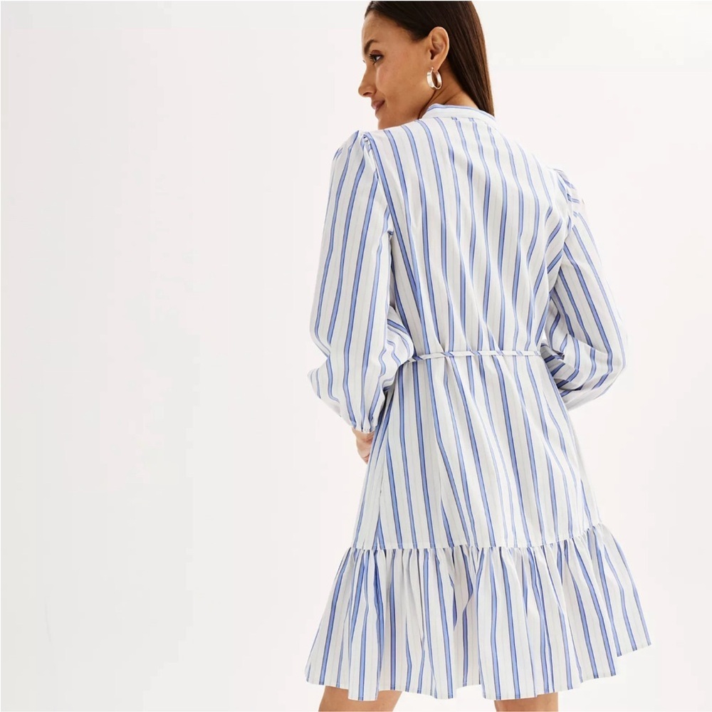 Brand New Women's Nine West Long Sleeve Blue & White Belted Dress, Size XL, NWT - Picture 5 of 6